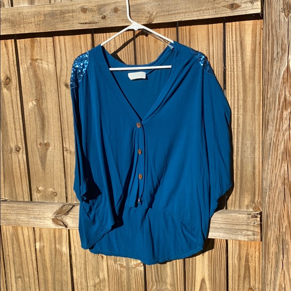 Teal Dolman Sleeve with Sequin detail top